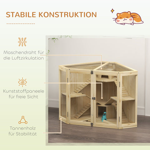 Rootz 4 Tier Hamster Cage - Small Animal House - Wooden Habitat - Spacious Design - 115 x 69.5 x 79 cm