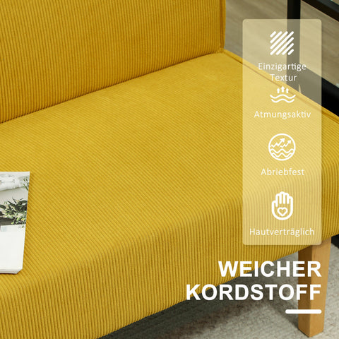 Rootz Two Seater Sofa - Loveseat - Couch - Thick Padding Comfort - 110cm x 62cm x 85cm - Corduroy Fabric - Solid Wooden Legs