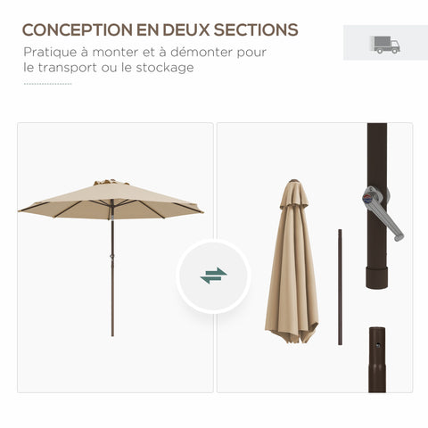 Rootz Garden Sunshade - Patio Umbrella - Outdoor Parasol - Optimal Sun Protection - Ø2.63 x 2.2m - Metal Frame - 180g/m² Polyester Fabric