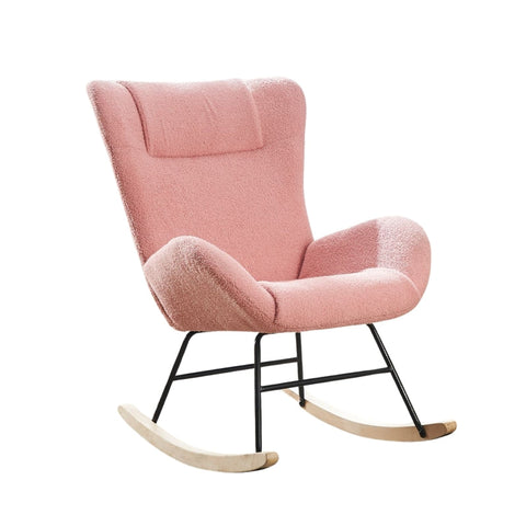 Rootz Pink Teddy Velvet Rocking Chair - Recliner - Lounge Chair - Ergonomic Comfort - 67.5L x 93W x 93H cm