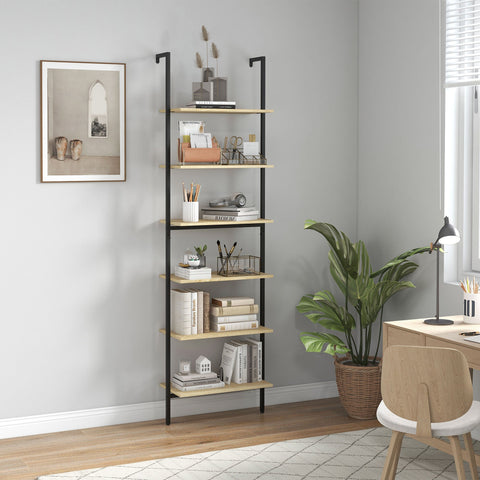 Rootz Wall Shelf Ladder Bookcase - Industrial Shelf - Display Shelves - Space Saver - 60L x 30W x 206H cm