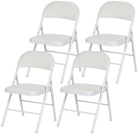 Rootz 4 Set Folding Chairs - Portable Office Chairs - Reception Seating - Comfortable Synthetic Leather - 45cm x 46cm x 78cm - White