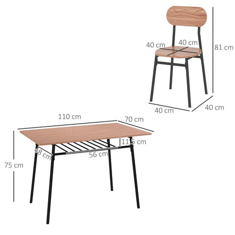 Rootz Dining Group Tafelstoelen - Eetkamertafel - Keukentafel - Industrieel Design - MDF-Staal - Bruin - 110 Cm X 70 Cm X 75 Cm