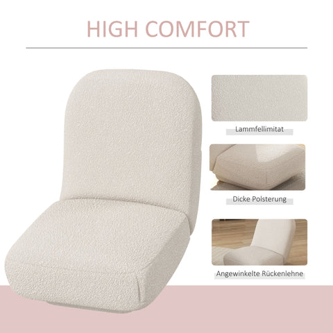 Rootz Floor Chair - Gaming Chair - Reading Chair - Ultimate Comfort - Versatile Use - Stylish Design - 56cm x 76.5cm x 66cm - Lambswool Look - White