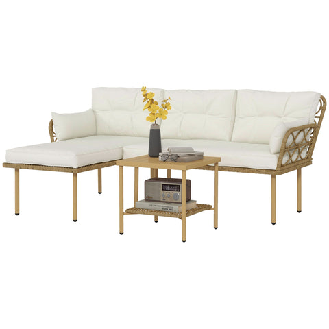 Rootz Outdoor Corner Sofa Set - Garden Couch - Patio Seating - High Comfort - 130x70x80cm, 120x70x80cm, 46x46cm