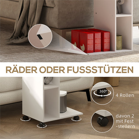 Rootz Side Table - C-Shaped Serving Car - Mobile Organizer - 4 Wheels - Efficient Storage - 40 x 30 x 69 cm, Robust Chipboard, White