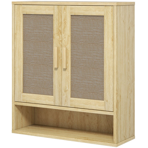 Rootz Wall Mount Bathroom Cabinet - Wall Cabinet - Boho Storage - Moisture-Resistant Rattan Doors - 59cm x 20cm x 66.5cm - Brown