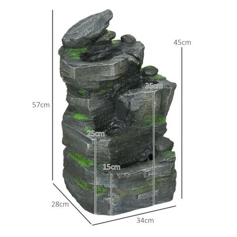 Rootz Garden Fountain - Stone Look - Water Feature - Solar Powered - LED Lights - 34cm x 28cm x 57cm - Resin - Grey/Brown