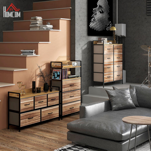 Rootz Storage Table - Industrial Chest of Drawers - Modern Fabric Drawers - Space Saving Design - 60 x 29 x 101 cm