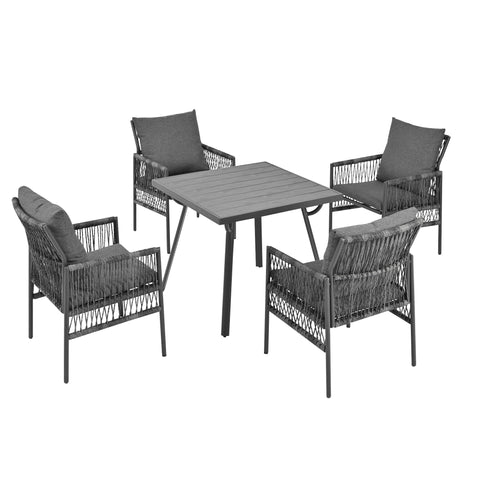 Rootz 5 Piece Garden Lounge Set - Outdoor Dining Set - Patio Furniture - Weather Resistant Durability - Chairs: 64.5x58x86 cm, Table: 83.5x83.5x74 cm