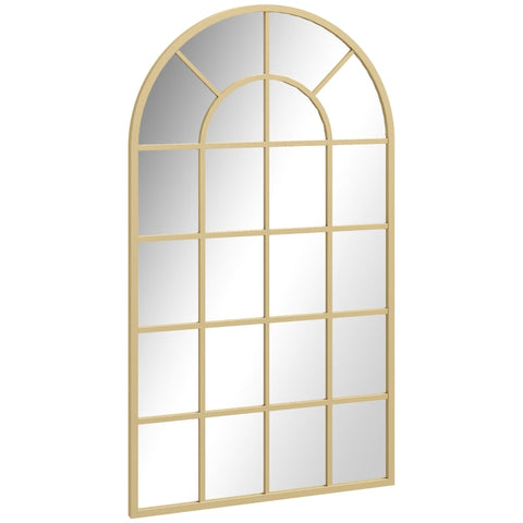 Rootz Gold-Plated Wall Mirror - Decorative Coat Mirror - Arched Window Frame - Visual Enlargement - Shatterproof Glass - 65cm x 2.5cm x 110cm