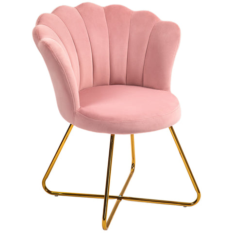 Rootz Mussle Chair - Hair Chair - Living Room Armchair - Comfort & Elegance - 69 x 64 x 80 cm - Pink Velvet, Steel Legs