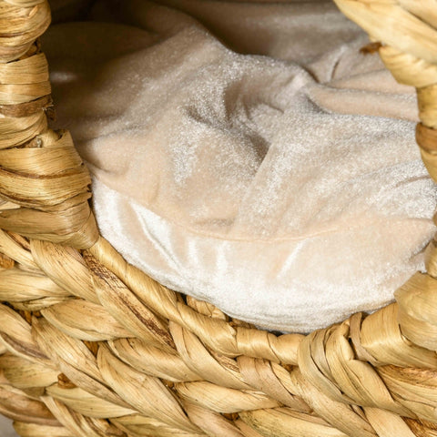 Rootz Cat Tower - Scratching Post - Three-Story Cat Condo - Washable Cushions - Natural Water Hyacinth - 40cm x 31cm x 55cm