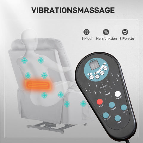 Rootz Up Armchair with Massage Function - Recliner Chair - Comfort Seating - 8 Massage Points - 90x93x110cm Grey