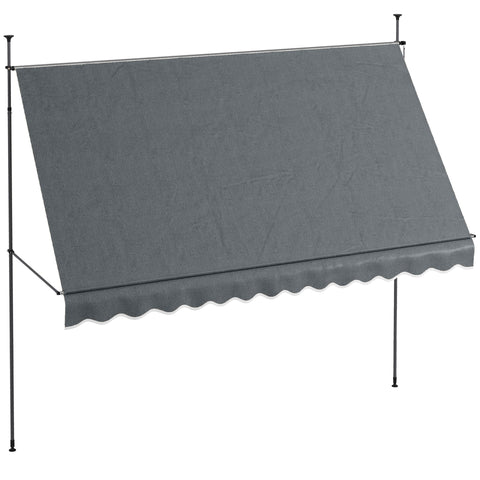 Rootz Freestanding Terrace Awning - Retractable Canopy - Adjustable Sunshade - UV Protection - 3.5m x 1.2m x 2.1-3m -  Grey