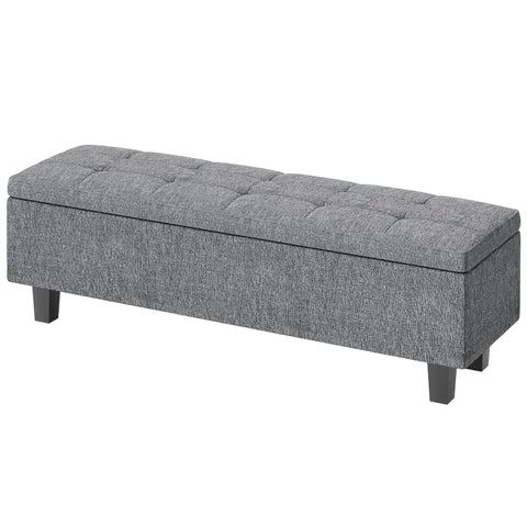 Rootz Linen Look Storage Bench - Storage Seat Chest - Tufted Storage Bench - Hidden Storage - 138cm x 40cm x 45cm