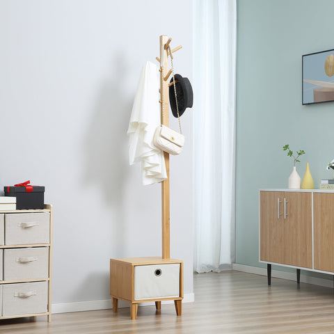 Rootz Scandinavian Storage Furniture with Drawer - Clothes Rack - Bench - Solid Bamboo - Polyester - 35b x 35t x 177h cm
