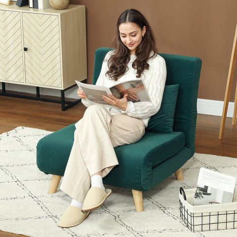 Rootz Folding Armchair with Bed Function - Recliner Chair - Green Velvet Chair - Supports 120kg - 72cm x 78cm x 79cm