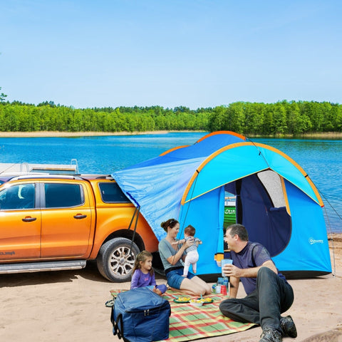 Rootz Car Tent Camping Tent - Car Shelter - Outdoor Canopy - 3 Doors - Weather Resistant - 239cm x 210cm x 210cm - Orange + Blue