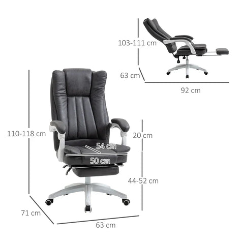 Rootz Office Chair - Swivel Chair With Reclining Function - Footrest - Height Adjustment - Desk Chair - Microfiber - Plastic - Metal - Nylon - Black + Dark Gray - 63 x 71 x 110-118 cm