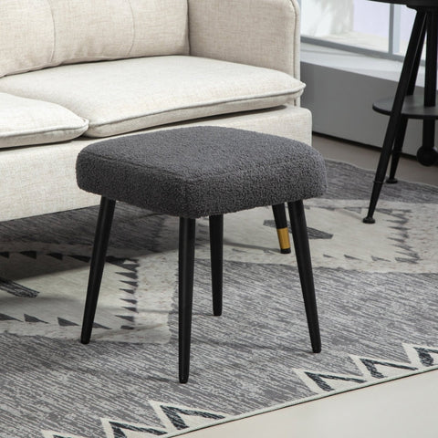 Rootz Stool - Footrest - Ottoman - Cashmere-Look Fabric - Accent Chair - 42cm x 42cm x 47cm - Dark Gray - Steel Legs - 10cm Cushion