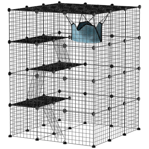 Rootz 4 Level Rabbit Cage - Small Animal Enclosure - Adaptable Grid Panels - Spacious Design - 105 x 105 x 140 cm