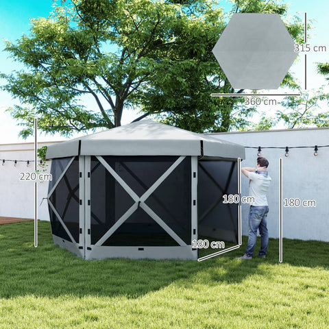 Rootz Garden Pavilion - Garden Tent - Party Tent - Waterproof & UV Resistant - Grey - 360cm x 315cm x 220cm