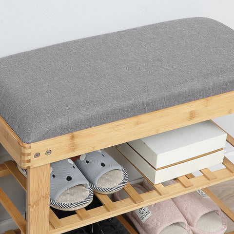 Rootz Bamboo Shoe Bench - Entryway Organizer - 2 Tier Shelf - Integrated Pillow - Durable Bamboo - 60cm x 29cm x 50cm