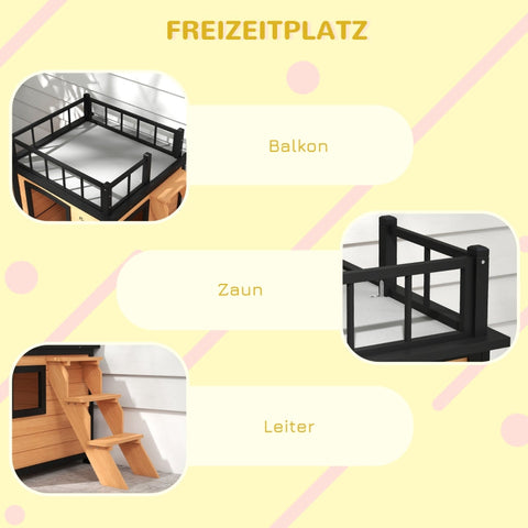 Rootz Wooden Dog House - Roof Terrace Dog Kennel - Fir Wood Pet Shelter - Waterproof Paint - Yellow - 121cm x 77cm x 78cm