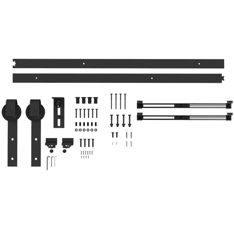 Rootz Sliding Door Hardware Kit - Rail Set - Smooth Operation - Space Saving - Carbon Steel - 183cm x 0.5cm x 4cm