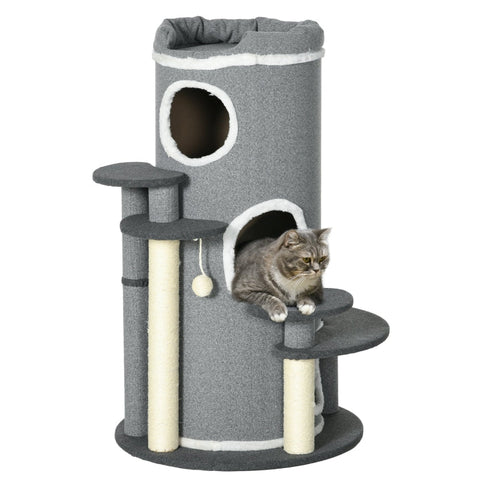 Rootz Cat Tree - Ultimate Scratching Post - Cat Climbing Tower - Multi-Level - Durable Sisal Rope - Soft Plush Fabric - Ø57 x 99H cm