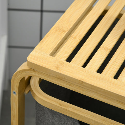 Rootz Bamboo Laundry Basket - Clothes Hamper - Storage Organizer - 3 Pull-Out Bags - 49W x 33D x 70H cm - Grey, Brown