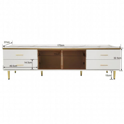 Rootz Marble-Look TV Cabinet - Media Console - Entertainment Unit - Spacious Storage - 170L x 37W x 47.5H cm