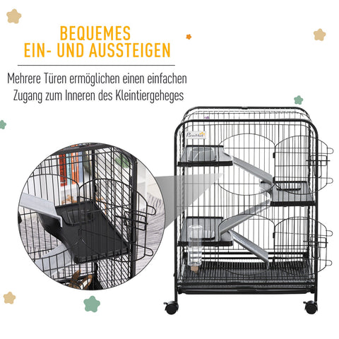 Rootz 3-Tier Rollable Small Animal Cage - Rodent Enclosure - Pet Home - Easy Access & Transport - 64 x 43.5 x 93cm