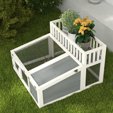 Rootz Rabbit Hint - Wooden Rabbit Hutch - Bunny Cage - Plant Shelf - Large Space - 94L x 90B x 60H cm