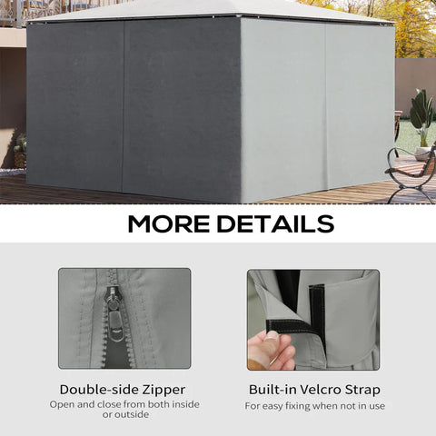 Rootz Tuinpaviljoen - Zijpanelen - C-ringen - Haken - Duurzaam - Gaat lang mee - Vervangende tuinpaviljoengordijnen - Vierkant - Afgeronde spijlen - 100% polyester - Lichtgrijs - 352x205cm