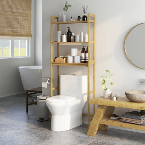 Rootz Bathroom Shelf - Toilet Shelf - 3 Shelves - Water Resistant - Bamboo - Natural - 68cm x 20cm x 165cm