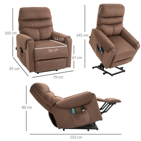 Rootz Power Lifting Chair with Stand-Up Aid - Electric TV Recliner - Vibration Massage - Heating Pads - Brown - 79cm x 97cm x 103cm