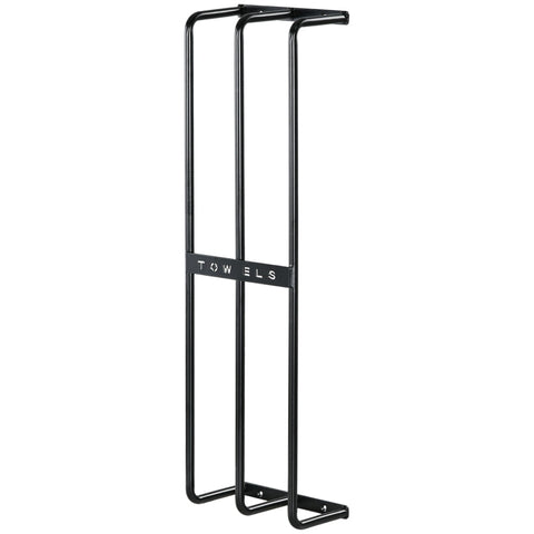 Rootz Wall Mounted Towel Rail - Towel Rack - Bath Towel Holder - Vertical Design - Space Saving - Durable Metal - Black Finish - 21cm x 12cm x 74cm