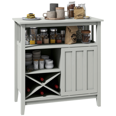 Rootz Buffet Cabinet - Sideboard - Storage Unit - Adjustable Shelf - 80W x 40D x 82H cm - Space for Dishes, Open Compartment, 8-Bottle Rack