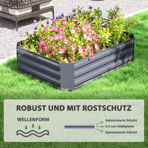 Rootz Galvanized Steel Raised Bed - Planting Box - Flower Box - Rust Protection - 120 x 90 x 30 cm Grey