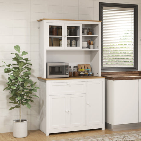 Rootz Kitchen Cabinet - Pantry Storage - Country House Style - Space-Saving - 100 x 40 x 180 cm - Brown+ White - MDF & Chipboard