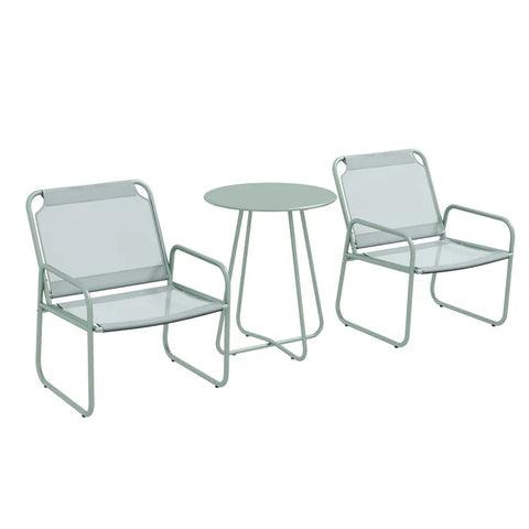 Rootz Garden Furniture Set - Rattan Patio Set - 2 Armchairs - Seat Cushions - 1 Round Table Ø60 Cm - Steel - Plastic - Green - 52W x 47.5D cm