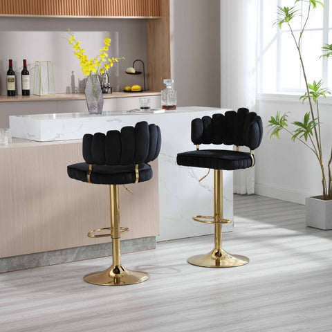 Rootz Adjustable Bar Stools - Retro Seating - Velvet Chairs - Ergonomic Comfort - 48cm x 45.5cm x 92-114cm