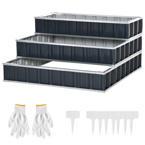 Rootz Steel verhoogd bed - 3-laags tuinbed - Kruidenbed - Bloementrap - Voldoende plantruimte - Veelzijdig ontwerp - Duurzame constructie - 118 cm x 118 cm x 62 cm