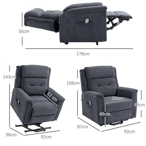 Rootz Relaxation Chair - Stand-Up Chair for Seniors - Recliner with Remote Control - Effortless Standing Aid - Adjustable Backrest - Practical Side Pockets - 92cm x 87cm x 108cm (Upright) - 92cm x 178cm x 56cm (Lying Down) - 92cm x 96cm x 143cm (Raised)