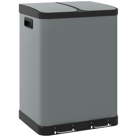 Rootz 30L Double Trash Can - Dual Compartment Waste Bin - Metal Housing - Fingerprint Resistant - Removable Inner Bins - 48.8cm x 39.5cm x 67cm