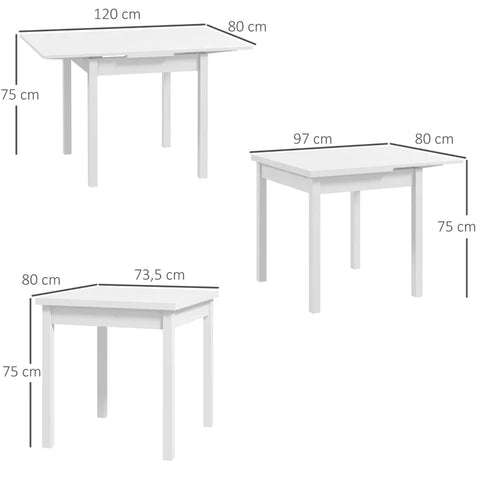 Rootz Eettafel - Keukentafel - Klaptafel - Uitschuifbaar - Modern Design - Grenenhout - Wit - 120 Cm X 80 Cm X 75 Cm