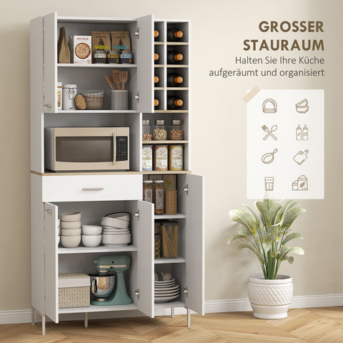 Rootz Kitchen Cabinet with Shelves - Storage Cabinet - Wine Shelf - Enhances Kitchen Aesthetics - MDF, White - 71cm x 35cm x 183cm