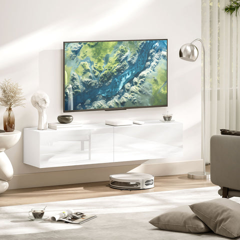 Rootz White Wall-Mounted TV Cabinet - Floating TV Chest - Storage Drawers - Space-Saving Design - 140cm x 33cm x 29.8cm